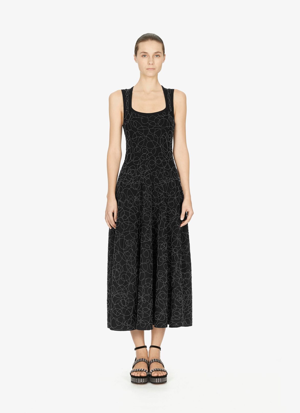EMBROIDERED SLEEVELESS DRESS RAINBOW LAINE BRODE BLACK ALAÏA BLACK  EMBROIDERED SLEEVELESS DRESS RAINBOW LAINE BRODE BLACK
